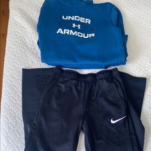 Youth XL Under Armour Blue Sweatshirt and Nike Black Pants Set